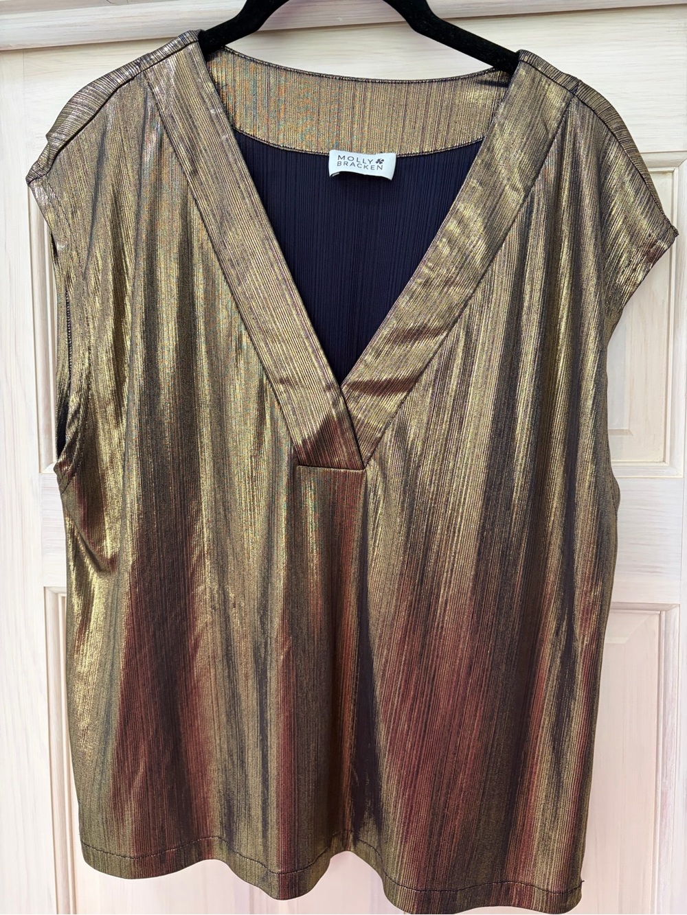 Molly Bracken Metallic Gold V-Neck Top